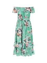 Yumi Green Floral Bardot Dress - Image 4 of 4