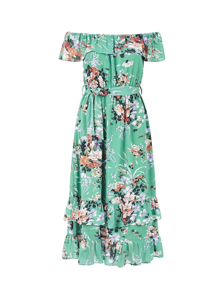 Yumi Green Floral Bardot Dress - Image 4 of 4
