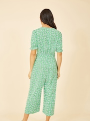 Yumi Green Floral Puff Sleeve Jumpsuit - Image 3 of 4