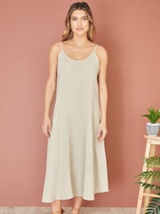 Yumi Natural Relaxed Fit Italian 100% Linen Midi Sundress - Image 1 of 4