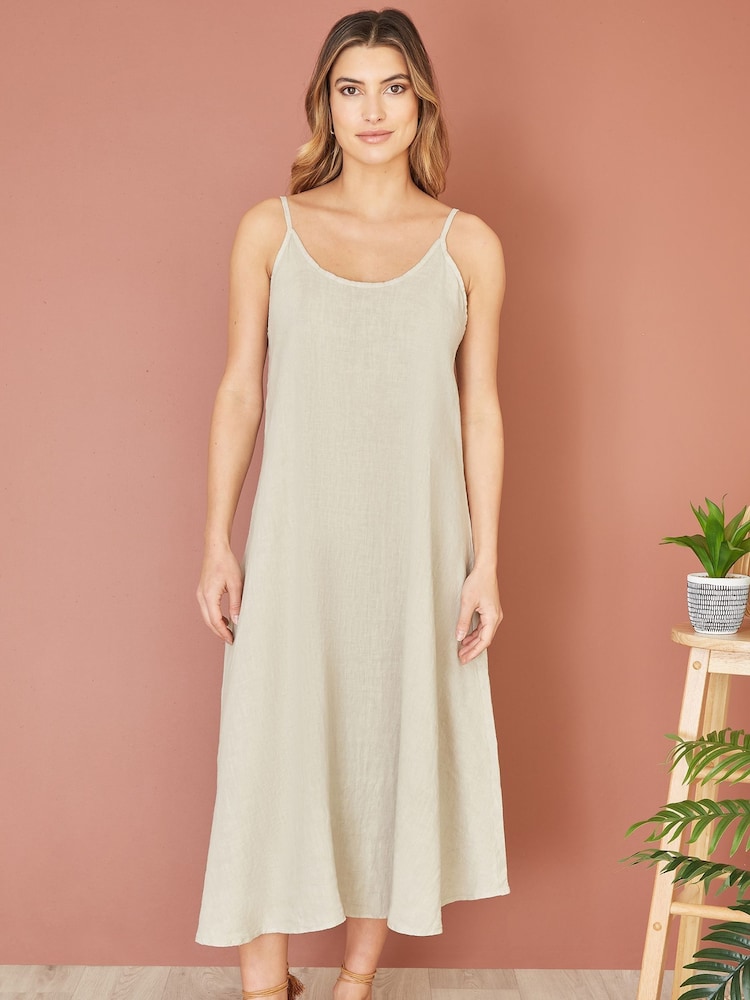 Yumi Natural Relaxed Fit Italian 100% Linen Midi Sundress - Image 1 of 4