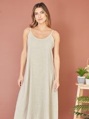 Yumi Natural Relaxed Fit Italian 100% Linen Midi Sundress - Image 2 of 4