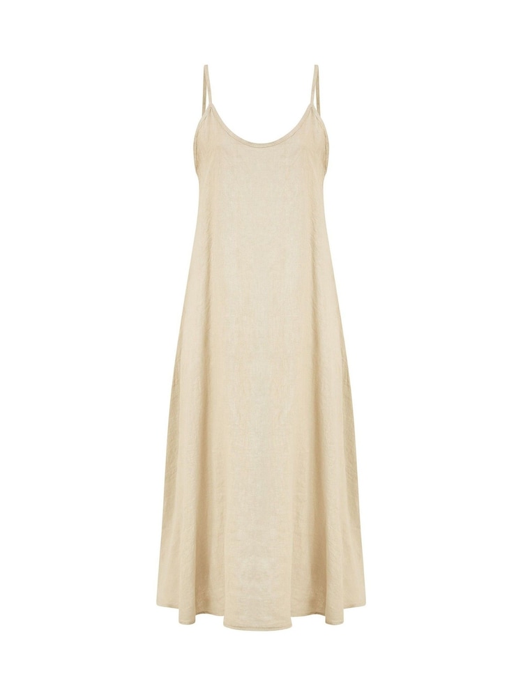 Yumi Natural Relaxed Fit Italian 100% Linen Midi Sundress - Image 4 of 4