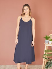 Yumi Blue Relaxed Fit Italian 100% Linen Midi Sundress - Image 1 of 5