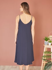 Yumi Blue Relaxed Fit Italian 100% Linen Midi Sundress - Image 2 of 5