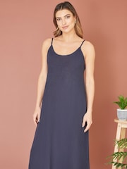 Yumi Blue Relaxed Fit Italian 100% Linen Midi Sundress - Image 4 of 5