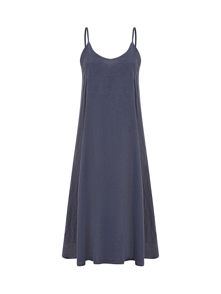 Yumi Blue Relaxed Fit Italian 100% Linen Midi Sundress - Image 5 of 5
