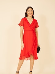 Yumi Red Frill Wrap Dress - Image 1 of 5