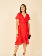 Yumi Red Frill Wrap Dress - Image 2 of 5