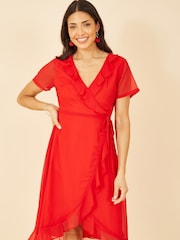 Yumi Red Frill Wrap Dress - Image 3 of 5