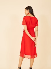 Yumi Red Frill Wrap Dress - Image 4 of 5
