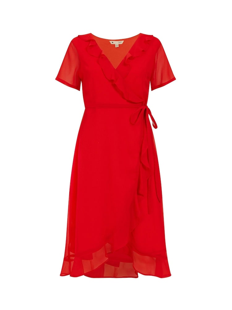 Yumi Red Frill Wrap Dress - Image 5 of 5