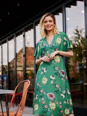Yumi Green Yumi Blue Floral Blossom Print Kimono Dress - Image 1 of 5