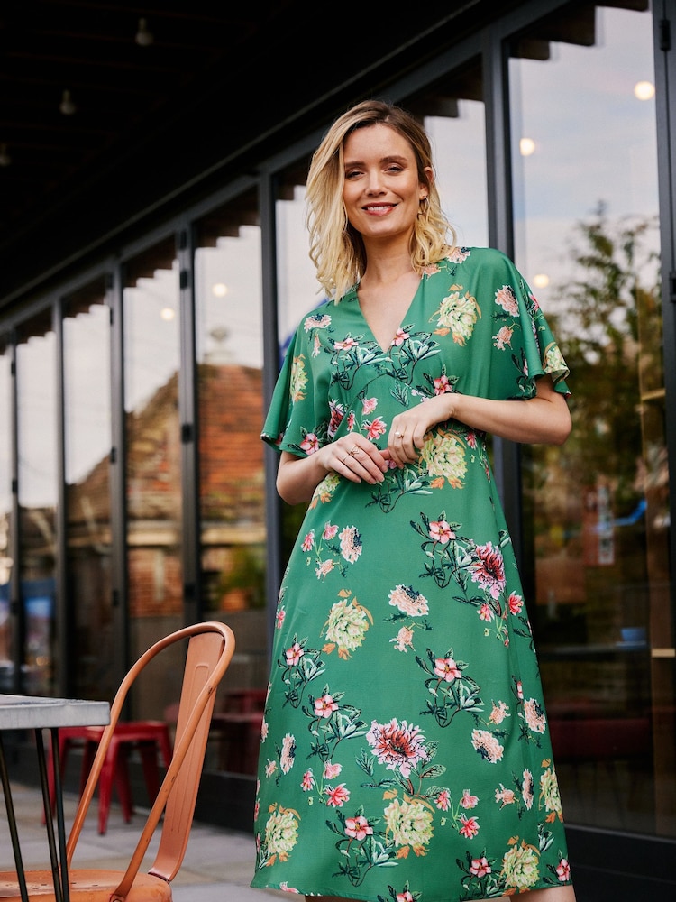 Yumi Green Yumi Blue Floral Blossom Print Kimono Dress - Image 1 of 5