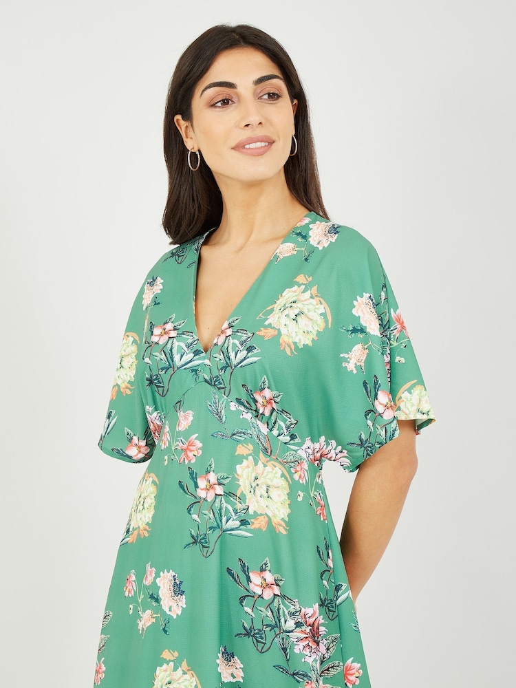 Yumi Green Yumi Blue Floral Blossom Print Kimono Dress - Image 2 of 5