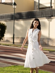 Yumi White Flower Broderie Anglaise Cotton Shirt Dress - Image 1 of 5