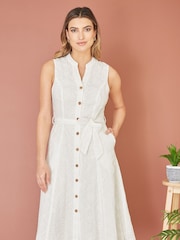 Yumi White Flower Broderie Anglaise Cotton Shirt Dress - Image 3 of 5