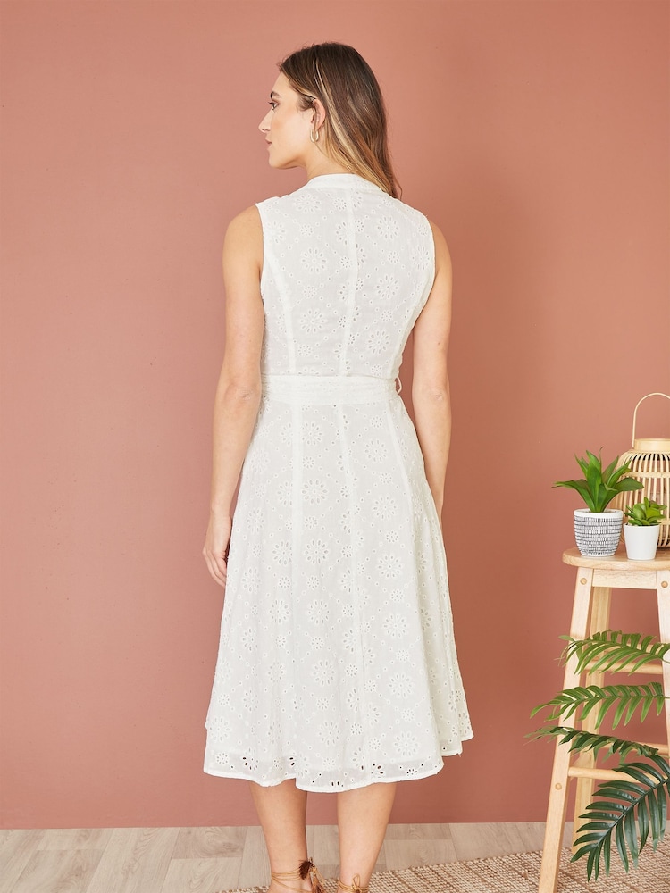 Buy Yumi White Flower Broderie Anglaise Cotton Shirt Dress from