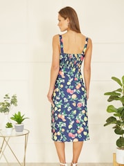 Yumi Blue Fruit Print Strappy Sundress With Front Split - Image 2 of 5