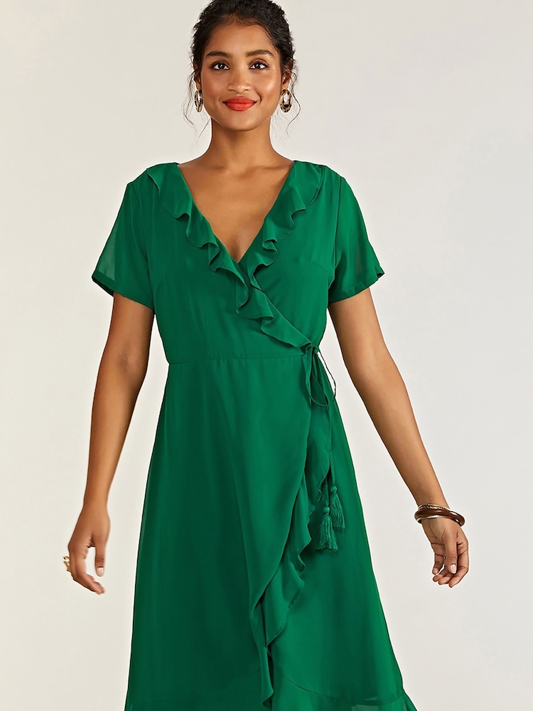 Yumi Green Frill Wrap Dress - Image 1 of 4