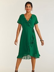Yumi Green Frill Wrap Dress - Image 2 of 4