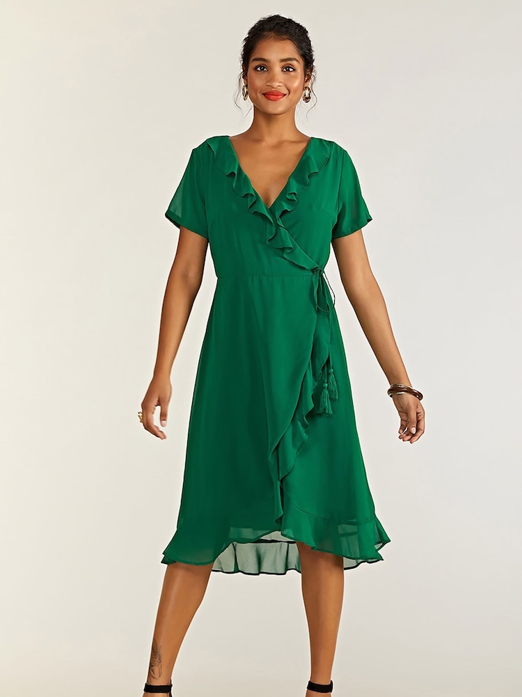 Yumi Green Frill Wrap Dress - Image 2 of 4