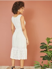 Yumi White Lace And Dobby Cotton Midi Dress - Image 2 of 5