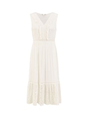 Yumi White Lace And Dobby Cotton Midi Dress - Image 5 of 5