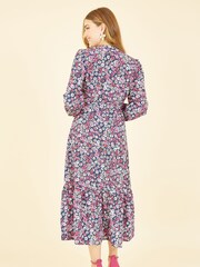 Yumi Pink Daisy Print Wrap Midi Dress With Long Sleeves - Image 4 of 5