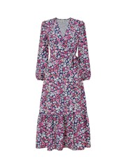 Yumi Pink Daisy Print Wrap Midi Dress With Long Sleeves - Image 5 of 5