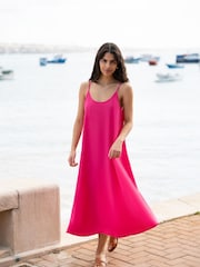Yumi Pink Relaxed Fit Italian 100% Linen Midi Sundress - Image 1 of 5