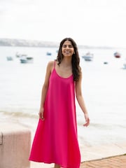 Yumi Pink Relaxed Fit Italian 100% Linen Midi Sundress - Image 2 of 5