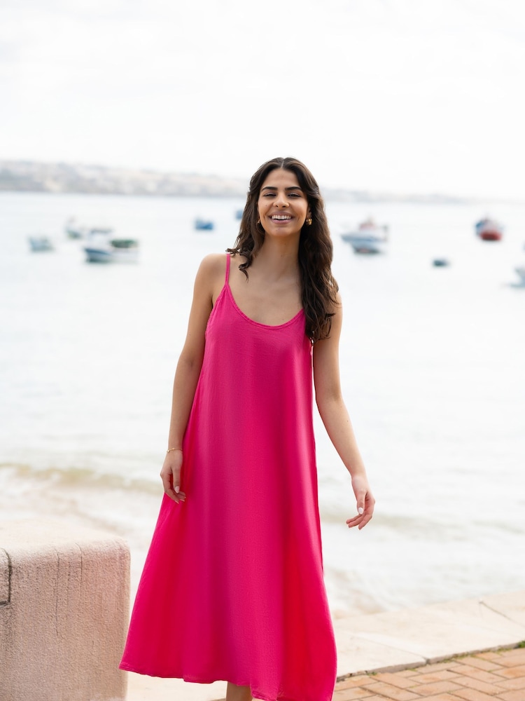 Yumi Pink Relaxed Fit Italian 100% Linen Midi Sundress - Image 2 of 5