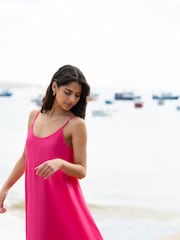 Yumi Pink Relaxed Fit Italian 100% Linen Midi Sundress - Image 3 of 5