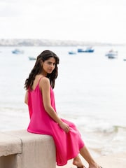 Yumi Pink Relaxed Fit Italian 100% Linen Midi Sundress - Image 4 of 5