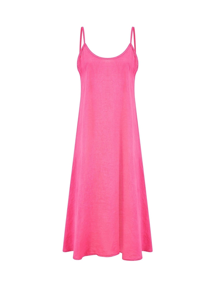 Yumi Pink Relaxed Fit Italian 100% Linen Midi Sundress - Image 5 of 5 Yumi Pink Relaxed Fit Italian 100% Linen Midi Sundress - Image 5 of 5