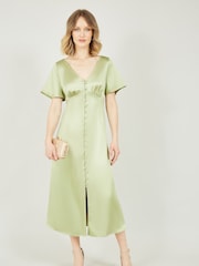 Yumi Green Satin Button Down Dress - Image 1 of 4