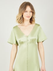 Yumi Green Satin Button Down Dress - Image 2 of 4