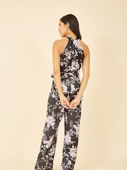 Yumi Black Floral Satin Halter neck Jumpsuit - Image 3 of 4