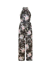 Yumi Black Floral Satin Halter neck Jumpsuit - Image 4 of 4