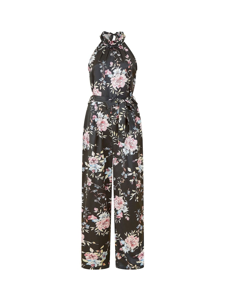 Yumi Black Floral Satin Halter neck Jumpsuit - Image 4 of 4