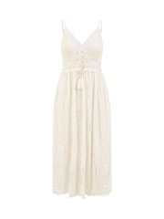 Yumi White Lace Midi Sundress With Tassel Tie and Ruched Back - Image 5 of 5