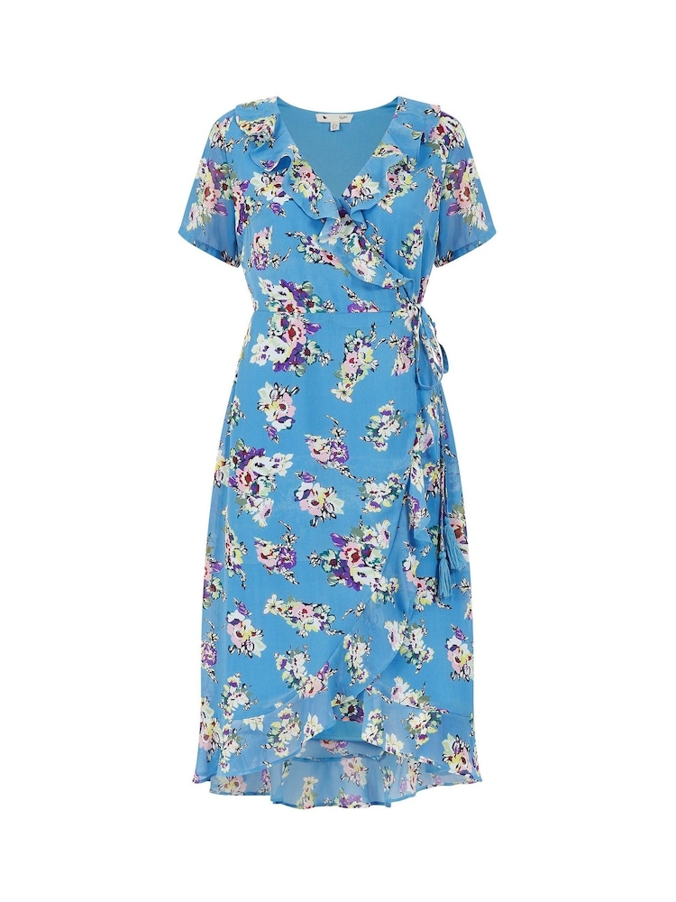 Yumi Blue Floral Wrap Dress - Image 4 of 4
