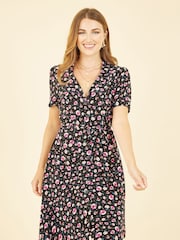 Yumi Black Floral Retro Shirtdress - Image 2 of 5