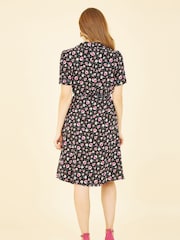 Yumi Black Floral Retro Shirtdress - Image 4 of 5