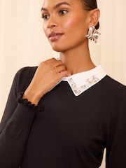 Love & Roses Black Fine Gauge Collared Knitted Dress - Image 2 of 4