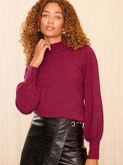 Love & Roses Red Fine Gauge High Neck Jumper - Image 1 of 4