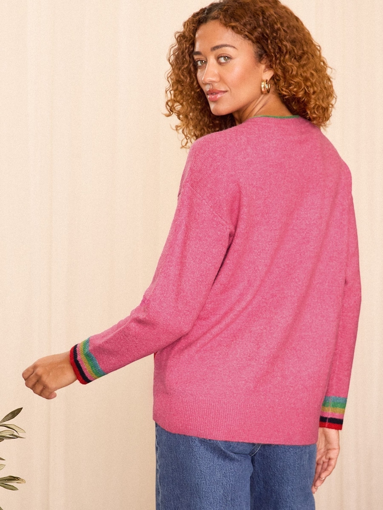 Love & Roses Pink Rainbow Cosy Crew Neck Longline Jumper - Image 4 of 4 Love & Roses Pink Rainbow Cosy Crew Neck Longline Jumper - Image 4 of 4