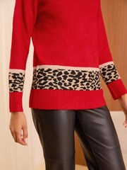 Love & Roses Red Animal Cosy Crew Neck Longline Jumper - Image 2 of 4