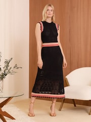 Love & Roses Black Sleeveless Crochet Stitch Knitted Midi Dress - Image 1 of 4